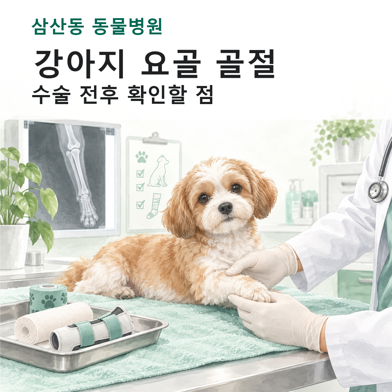 삼산동 동물병원 강아지 요골 골절 수술 전후 안내 일러스트
